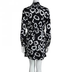 Pre Owned Diane Von Furstenberg Black Printed Silk Wrap Makis Shirt Dress M