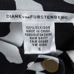 Pre Owned Diane Von Furstenberg Black Printed Silk Wrap Makis Shirt Dress M