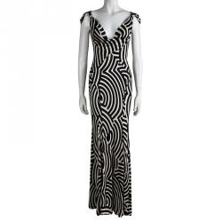 Pre Owned Diane Von Furstenberg Monochrome Rainbow Room Talon Maxi Dress M