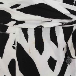 Pre Owned Diane von Furstenberg Monochrome Printed Wrap Dress S