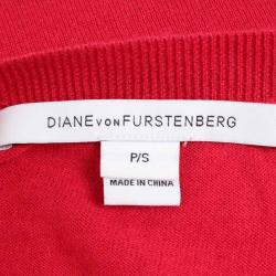 Pre Owned Diane Von Furstenberg Red Oversized Knit Top S