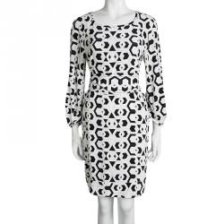 Diane Von Furstenberg Monochrome Printed Silk Belted Eribec Shift Dress M