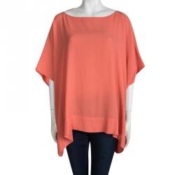 Pre Owned Diane Von Furstenberg Orange Crepe New Hanky Kimono Top M/L