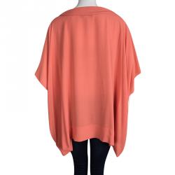 Pre Owned Diane Von Furstenberg Orange Crepe New Hanky Kimono Top M/L