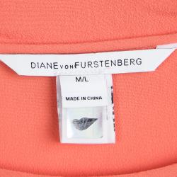 Pre Owned Diane Von Furstenberg Orange Crepe New Hanky Kimono Top M/L