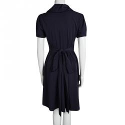 مملوكة مسبقًا Diane Von Furstenberg Navy Blue Knit Bethania Short Sleeve Wrap Dress M