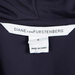 مملوكة مسبقًا Diane Von Furstenberg Navy Blue Knit Bethania Short Sleeve Wrap Dress M