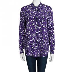 Pre Owned Diane Von Furstenberg Purple Printed Silk Long Sleeve Gilmore Blouse M