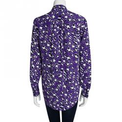 Pre Owned Diane Von Furstenberg Purple Printed Silk Long Sleeve Gilmore Blouse M