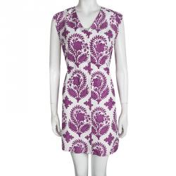 Pre Owned Diane Von Furstenberg Lilac Floral Printed Silk Habotai Dress M