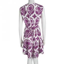 Pre Owned Diane Von Furstenberg Lilac Floral Printed Silk Habotai Dress M