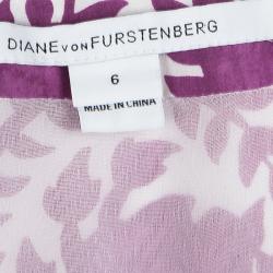 Pre Owned Diane Von Furstenberg Lilac Floral Printed Silk Habotai Dress M