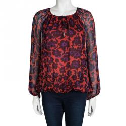 Pre Owned Diane Von Furstenberg Multicolor Printed Silk Hathaway Blouse M