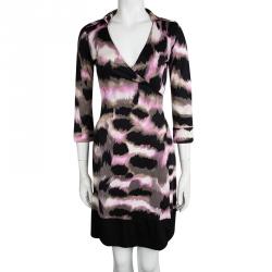 Pre Owned Diane Von Furstenberg Printed Silk Jersey Lindsey Mini Wrap Dress S