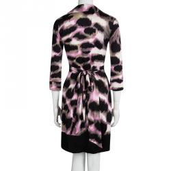 Pre Owned Diane Von Furstenberg Printed Silk Jersey Lindsey Mini Wrap Dress S