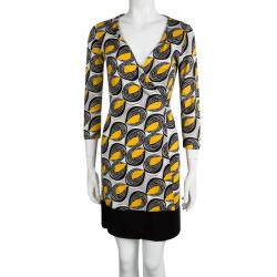 Pre Owned Diane Von Furstenberg Multicolor Printed Silk Jersey Naoki Wrap Dress S
