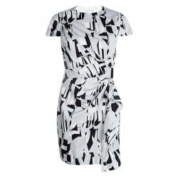 Pre Owned Diane Von Furstenberg Printed Cotton Alba Two Mini Draped Dress S