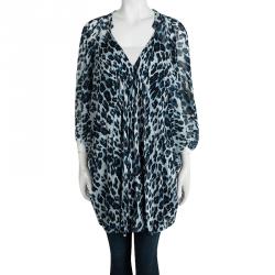 Pre Owned Diane Von Furstenberg Snow Cheetah Printed Silk Fleurette Kaftan Tunic M