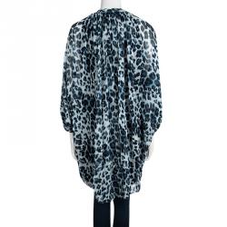 Pre Owned Diane Von Furstenberg Snow Cheetah Printed Silk Fleurette Kaftan Tunic M