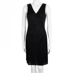 Pre Owned Diane Von Furstenberg Black Bead Embellished Lyndsey Faux-Wrap Dress S