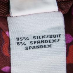 Pre Owned Diane Von Furstenberg Burgundy Printed Silk Dolman Sleeve Faux Wrap Blouse L