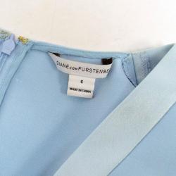 Pre Owned Diane Von Furstenberg Baby Blue Short Sleeve Dress M