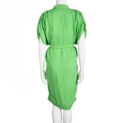 Pre Owned Diane Von Furstenberg Celery Green Crepe Belted Karin Shirt Dress M