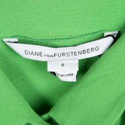 Pre Owned Diane Von Furstenberg Celery Green Crepe Belted Karin Shirt Dress M