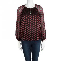 Pre Owned Diane Von Furstenberg Marnie Black Burnout Detail Long Sleeve Blouse XS