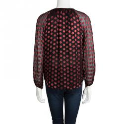 Pre Owned Diane Von Furstenberg Marnie Black Burnout Detail Long Sleeve Blouse XS