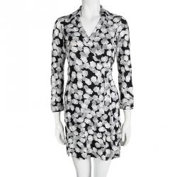 Pre Owned Diane Von Furstenberg Monochrome Printed New Jeanne Two Wrap Tunic M