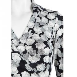 Pre Owned Diane Von Furstenberg Monochrome Printed New Jeanne Two Wrap Tunic M