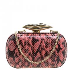 Pre Owned Diane Von Furstenberg Red/Black Python Flirty Minaudiere Clutch