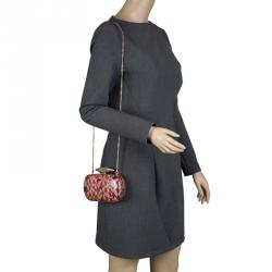 Pre Owned Diane Von Furstenberg Red/Black Python Flirty Minaudiere Clutch