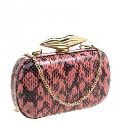 Pre Owned Diane Von Furstenberg Red/Black Python Flirty Minaudiere Clutch