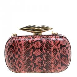 Pre Owned Diane Von Furstenberg Red/Black Python Flirty Minaudiere Clutch