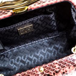 Pre Owned Diane Von Furstenberg Red/Black Python Flirty Minaudiere Clutch