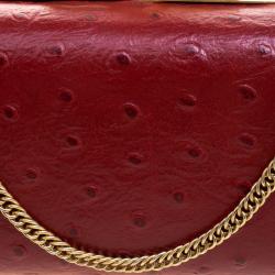 Pre Owned Diane Von Furstenberg Red Ostrich Embossed Leather Long Lytton Clutch