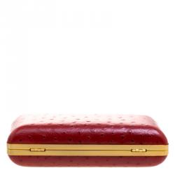 Pre Owned Diane Von Furstenberg Red Ostrich Embossed Leather Long Lytton Clutch