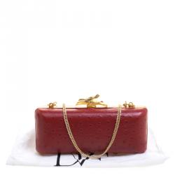 Pre Owned Diane Von Furstenberg Red Ostrich Embossed Leather Long Lytton Clutch