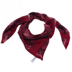 مملوكة مسبقًا Dior Pink and Red Printed Silk Square Scarf