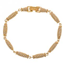 Pre Owned Dior Crystal Studded Gold Tone Bracelet Size 21cm