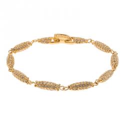 Pre Owned Dior Crystal Studded Gold Tone Bracelet Size 21cm