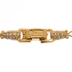 Pre Owned Dior Crystal Studded Gold Tone Bracelet Size 21cm