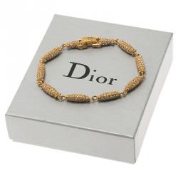 Pre Owned Dior Crystal Studded Gold Tone Bracelet Size 21cm