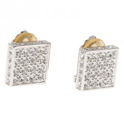 Pre Owned Dior Square Shape Crystal Studded Silver Tone Clip-On Earrings