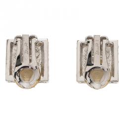 Pre Owned Dior Square Shape Crystal Studded Silver Tone Clip-On Earrings