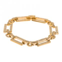 مملوكة مسبقًا سوار ديور تصميم متشابك مرصع بالكريستال ذهبي اللون 19 سم