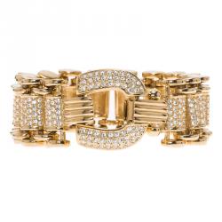 Pre Owned سوار ديور تصميم متشابك عريض مرصع بالكريستال ذهبي اللون 20 سم