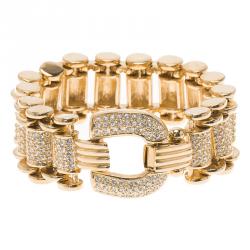 Pre Owned سوار ديور تصميم متشابك عريض مرصع بالكريستال ذهبي اللون 20 سم